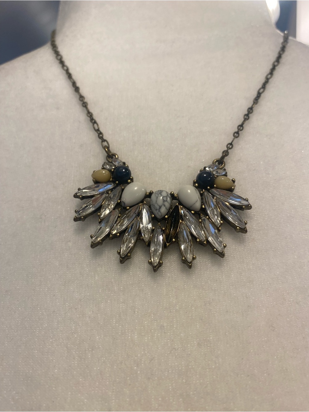 Chloe + Isabel Navy, Cream and White Crystal Bib Necklace